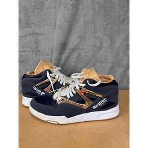 Reebok Pump Omni Lite Mens 11.5 Navy Blue Gold White High Top Sneakers J98964